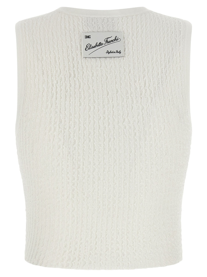 Elisabetta Franchi Ribbed Crop Top Top - Bianco | 28c67727cff71d9bc143847d34217977f2efe665