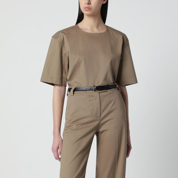 Short-Sleeve Cognac Cotton Top