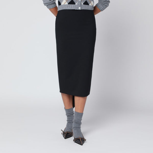 Black Cotton Midi Skirt