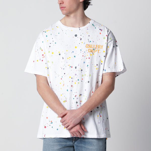 White T-Shirt With Logo Print And Splashes