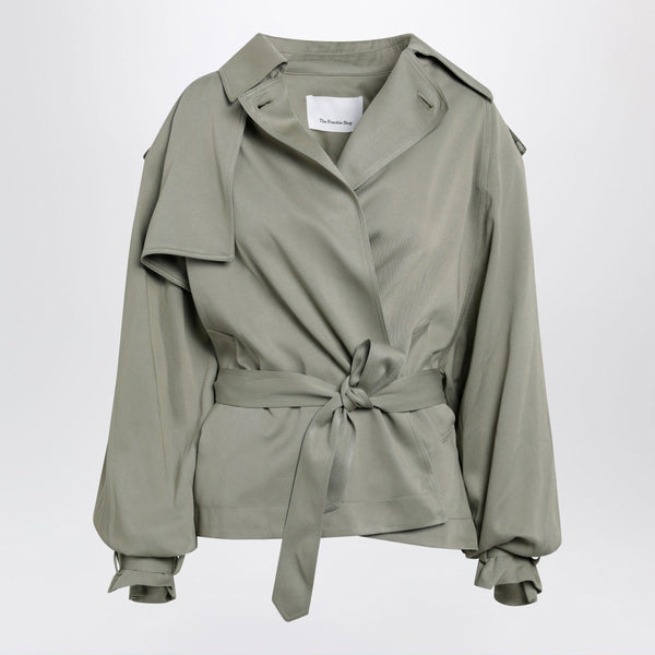 Elva Short Fluid Trench Coat In Sage Green Viscose