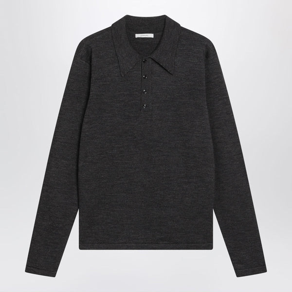 Grey Long-Sleeve Wool Polo Shirt