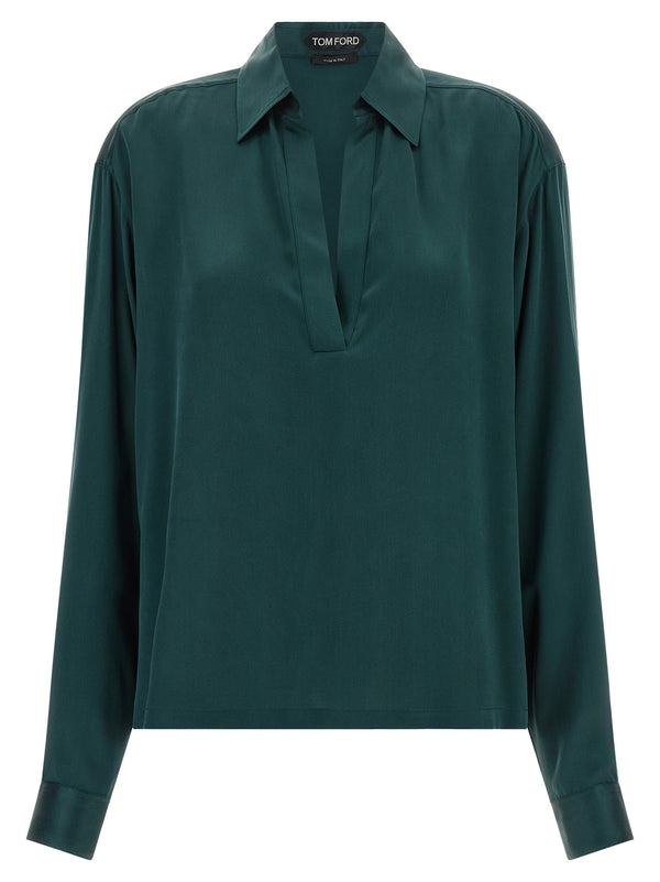 Satin Silk Shirt Polo Verde