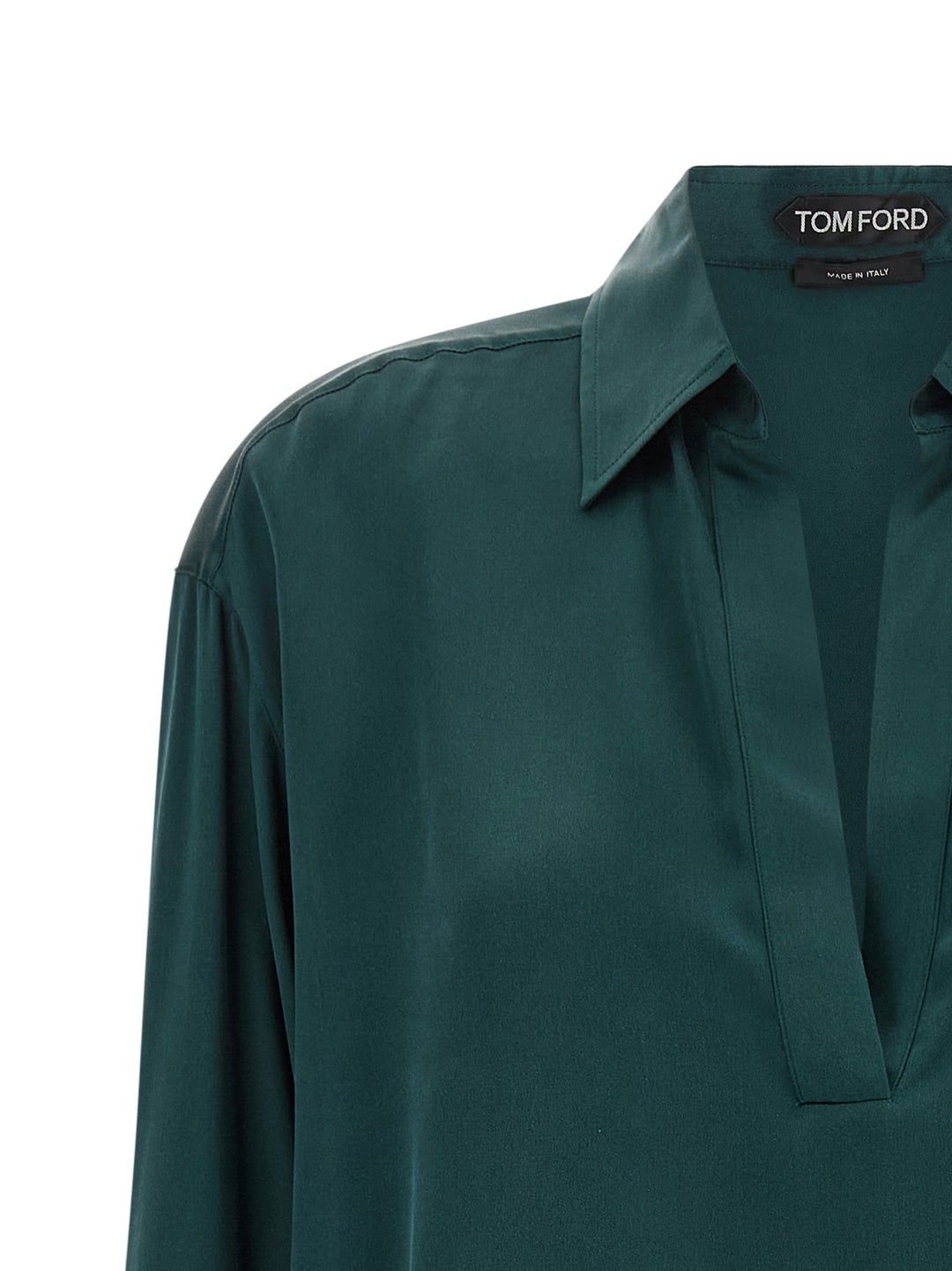 Tom Ford Satin Silk  Shirt Polo - Verde | b3c6b04792f5d510ca01641b94ade04d49fa7c4f