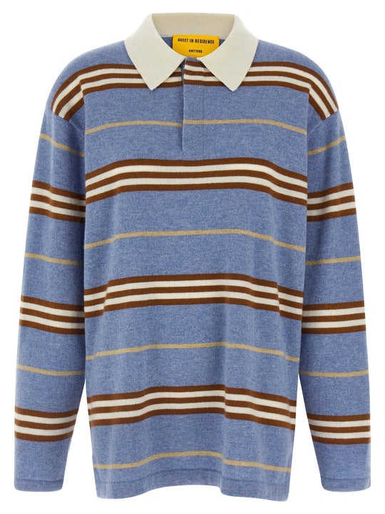 Striped Rugby Polo Celeste