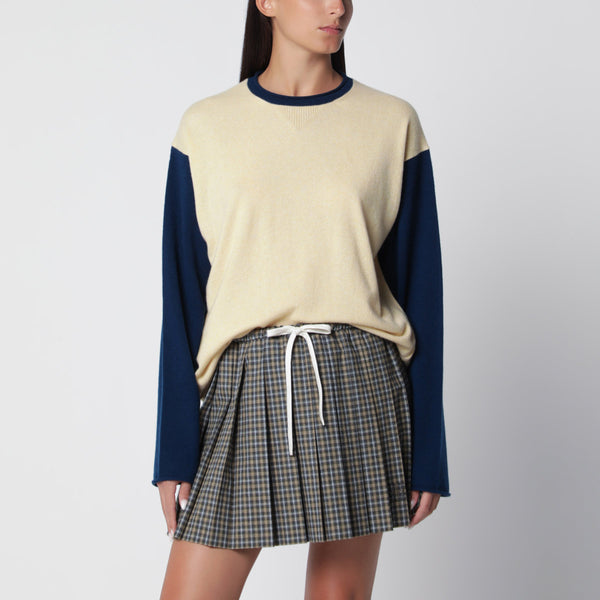 Baseball Oversized Crew Sweater In Butter/Navy Cashmere