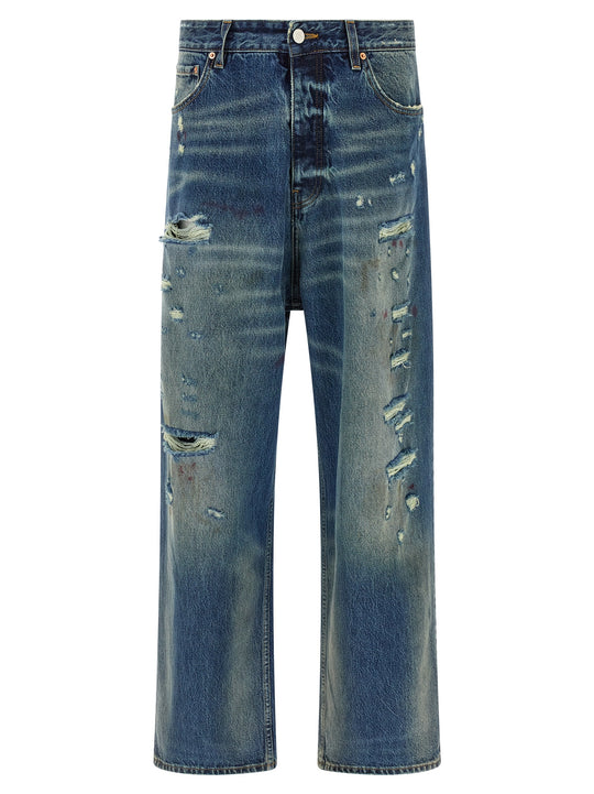 Blue Distressed Baggy Jeans Blu