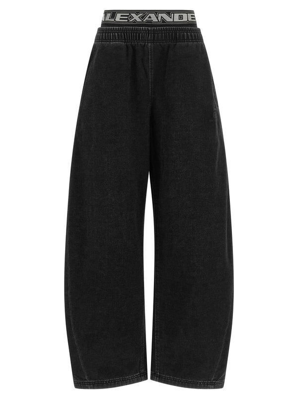 Denim Pants With Elastic Jeans Nero