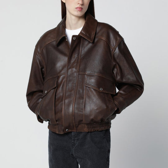 Brown Leather Bomber Jacket