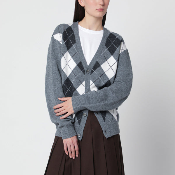 Cardigan En Laine Grise À Motif Argyle