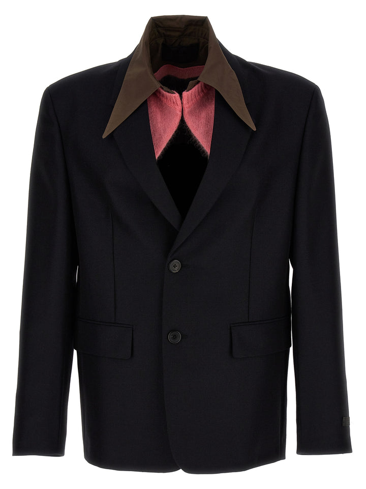Prada Removable Collar Single-Breasted Blazer - Blu | 5ad80d08f8de795d430b452b23ce7910346b1daf