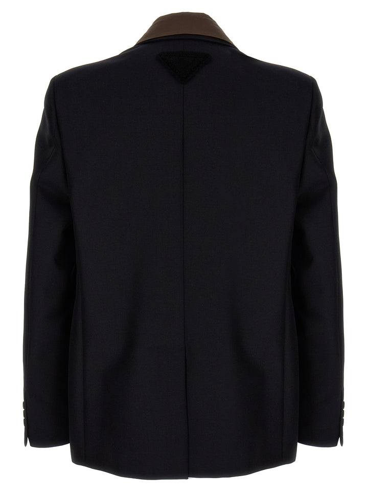 Prada Removable Collar Single-Breasted Blazer - Blu | 1973f8bd3de080a0ac5a335666ac7f8091a5eaa8