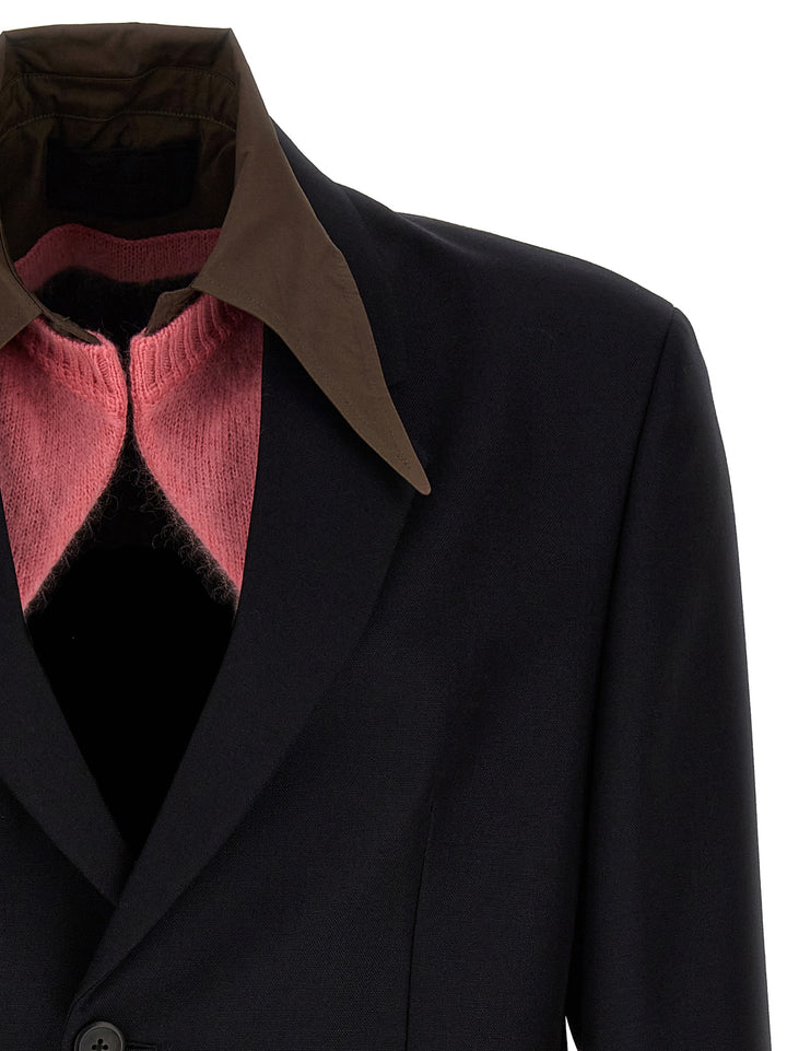 Prada Removable Collar Single-Breasted Blazer - Blu | b7648e3aec087597d3086d4072701fec8dc9aaba