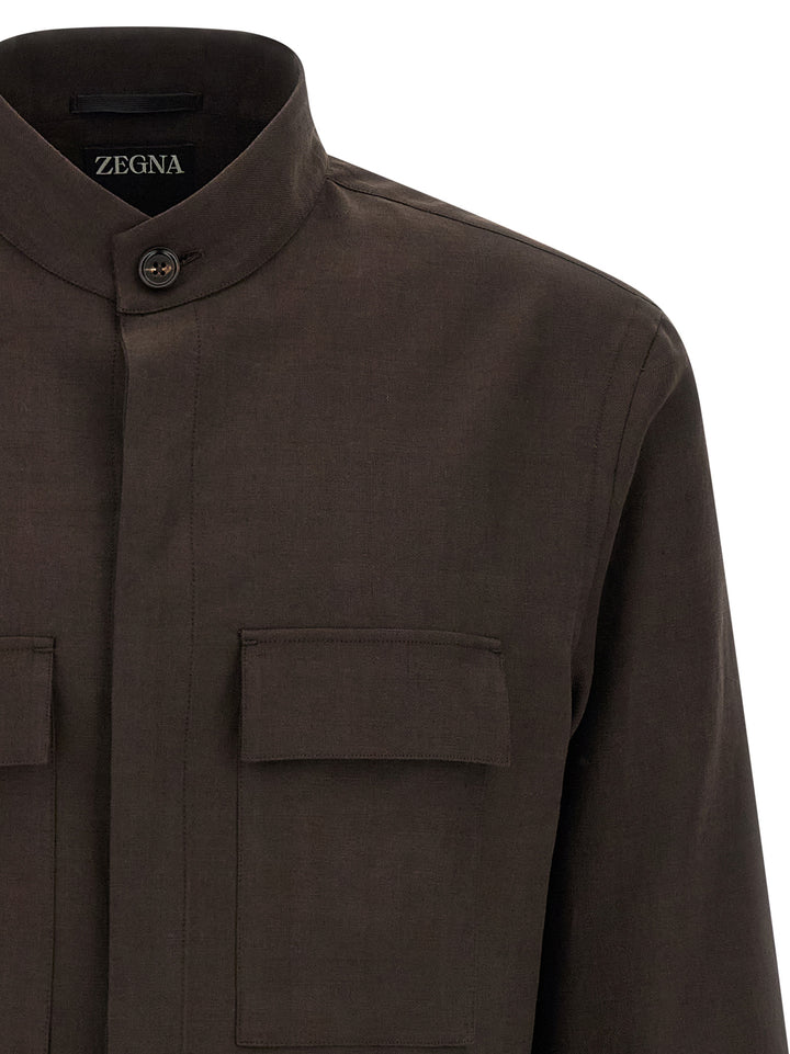 Zegna Oasi Lino Camicie - Marrone | 9f01c8e01d75fd423330bb2618ed73f49d22f014