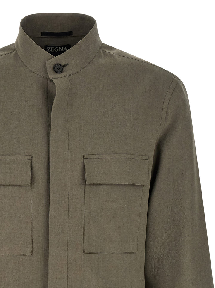 Zegna Oasi Lino Camicie - Grigio | 454465c7eca293a2c9221b613d4cba30040a4473