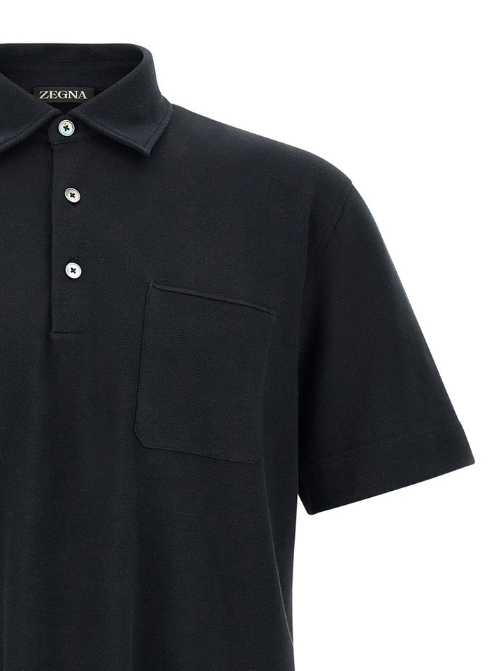 Zegna Shirt With Pocket Polo - Blu | 5db63615691156e9d3a8ecbc7519b378716da372