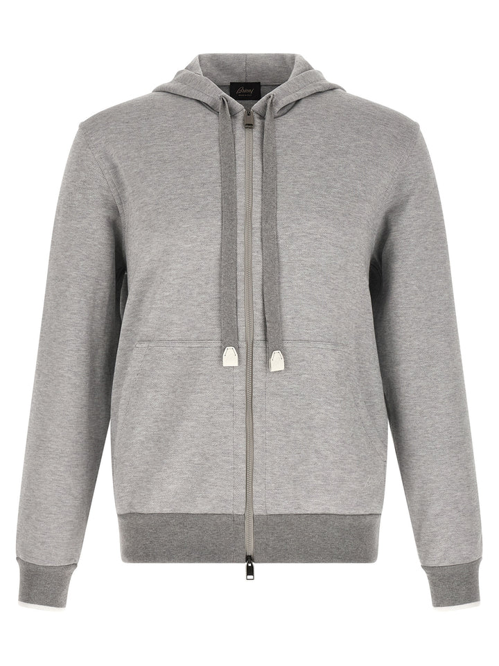 Brioni Piquet Cotton Hoodie Felpe - Grigio | 8169b0b1c229b48328f4ce373a836f4c1e4fb777