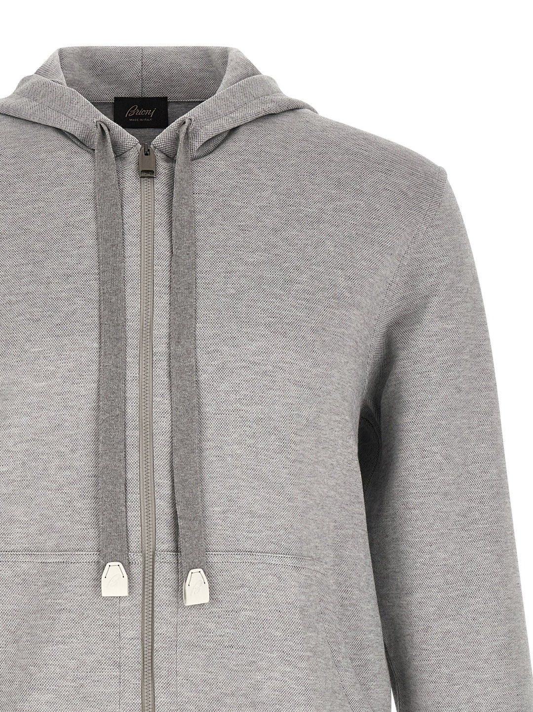 Brioni Piquet Cotton Hoodie Felpe - Grigio | 289df68458ccb531dbc64227a05910d3f52f45ab