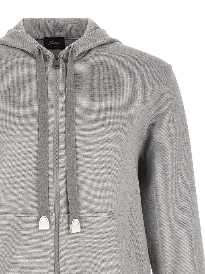 Brioni Piquet Cotton Hoodie Felpe - Grigio | 289df68458ccb531dbc64227a05910d3f52f45ab