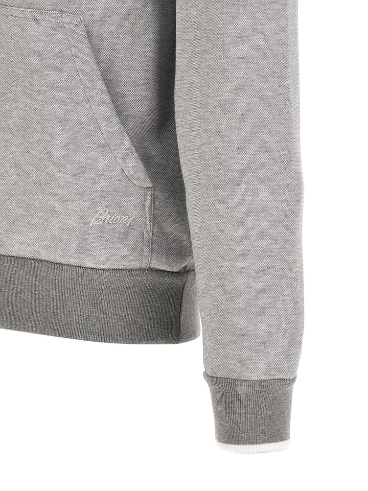 Brioni Piquet Cotton Hoodie Felpe - Grigio | 18cf14b0ce1d520edb81c9ae37cc6708e9804660