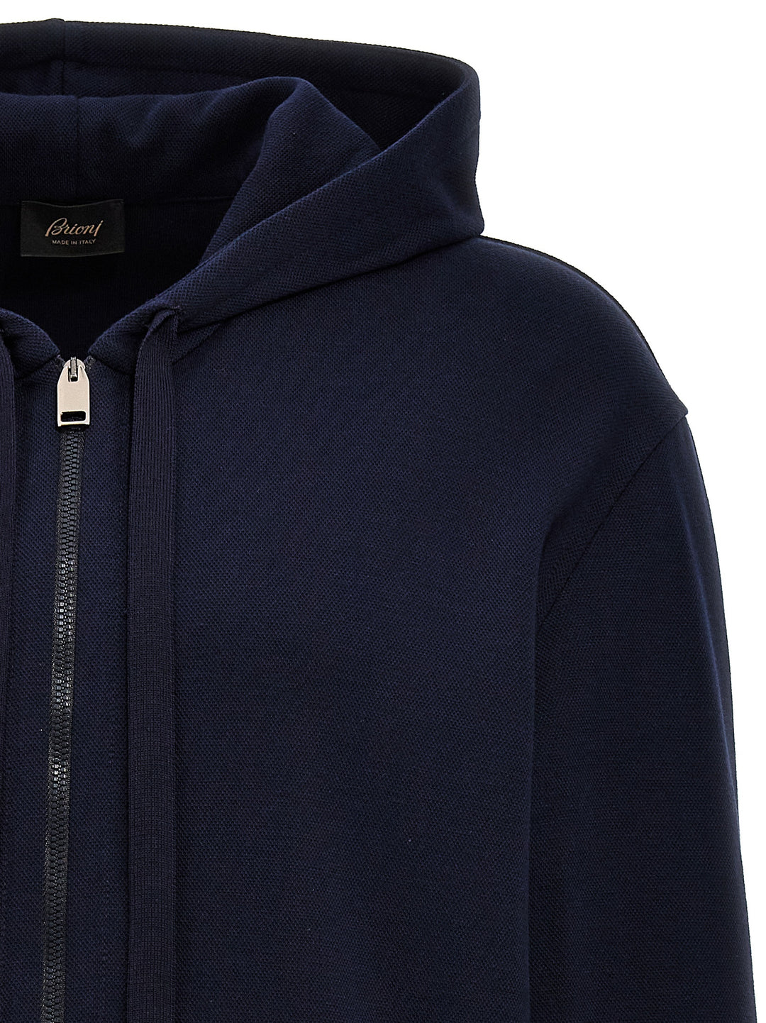 Brioni Piquet Cotton Hoodie Felpe - Blu | 8a7522e6d738d5fee9eef2e6f9a54557d4f704be
