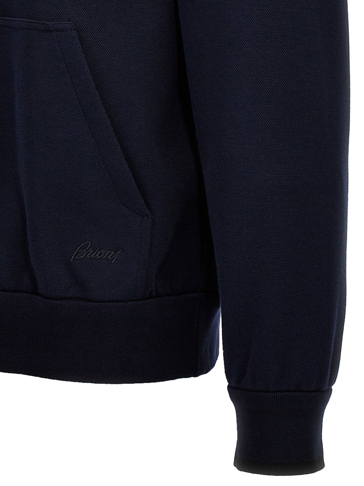 Brioni Piquet Cotton Hoodie Felpe - Blu | 8ab9fec4ae6928639e3be8c6dfe11bc1b38f2be0