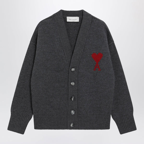 Ami De Coeur Cardigan In Grey Mélange Merino Wool Knit