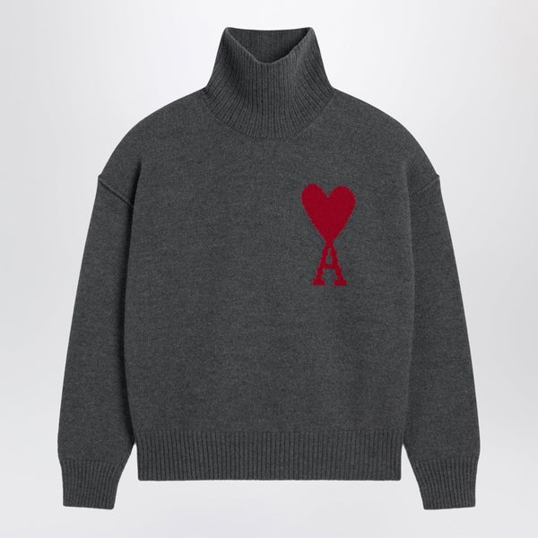 Ami De Coeur Sweater In Grey Mélange Merino Wool Knit
