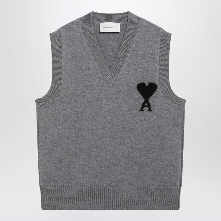 Ami Paris Gilet Ami De Coeur Gris En Laine