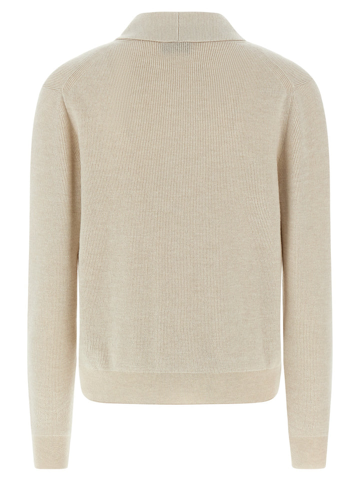 Brioni Ribbed Cardigan Maglioni - Beige | f59585d90e61a2f6433a8b0e48b225b282191eec