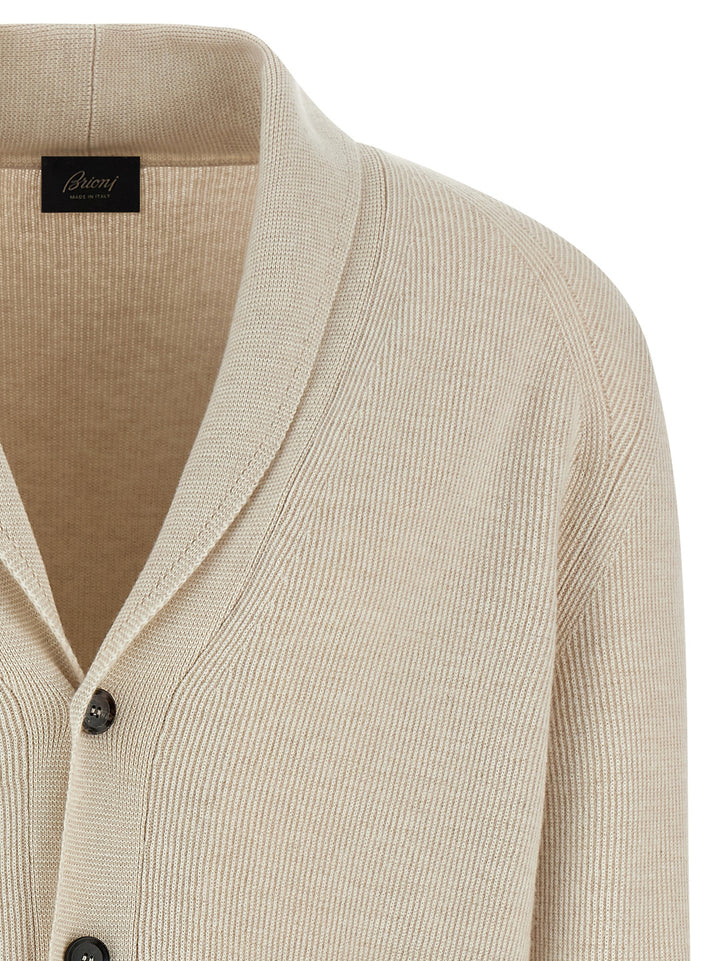 Brioni Ribbed Cardigan Maglioni - Beige | 0e503d4541e1613405e411f84b125c4a51e80425