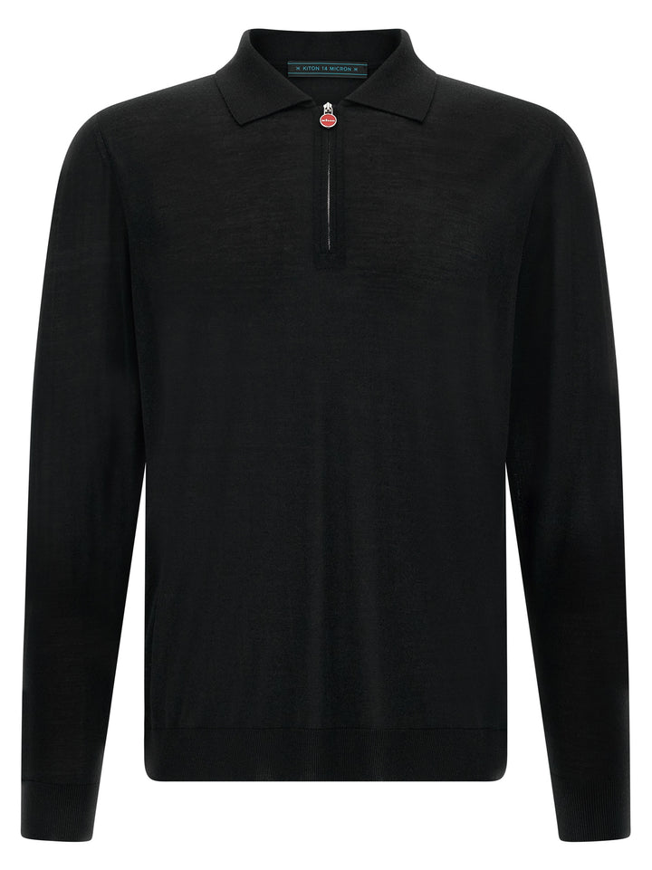 Kiton Wool  Shirt 14 Microns Polo - Nero | a6130ab2144d0fb9a5727c1e238d54323e3f1a21