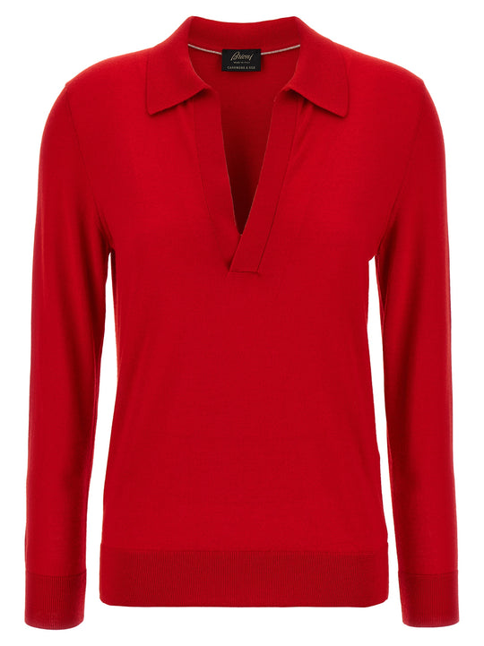 Cashmere And Silk Shirt Polo Rosso