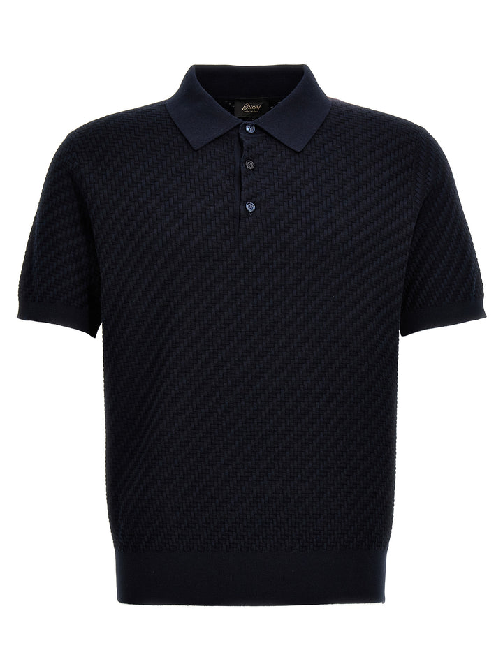 Brioni Woven Knit  Shirt Polo - Blu | 02964f3ff3432a315a44e1ee8c8ae0718b6dd889