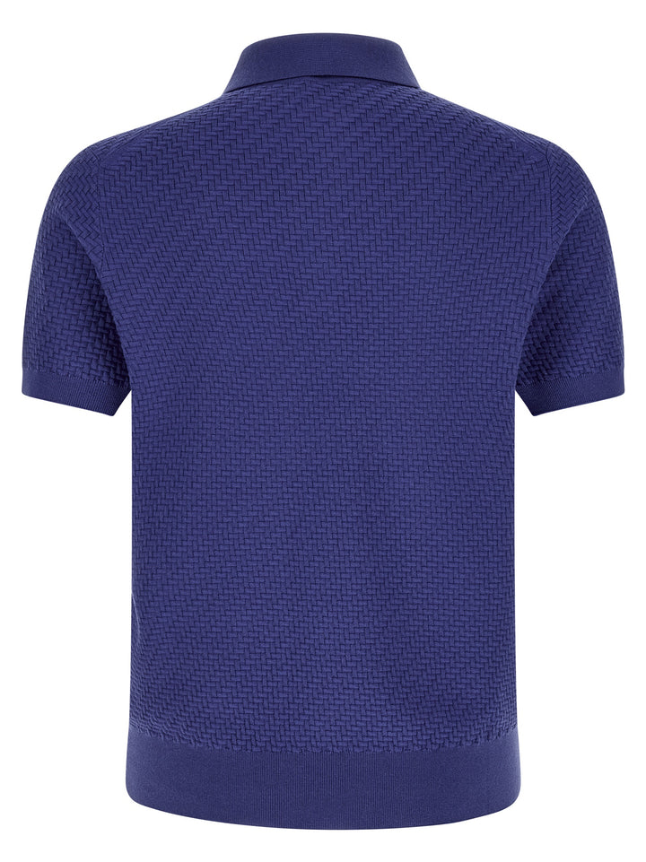 Brioni Weaving  Plot Polo - Blu | 5ec9989491b4732ee907db541eb1f258f447f315