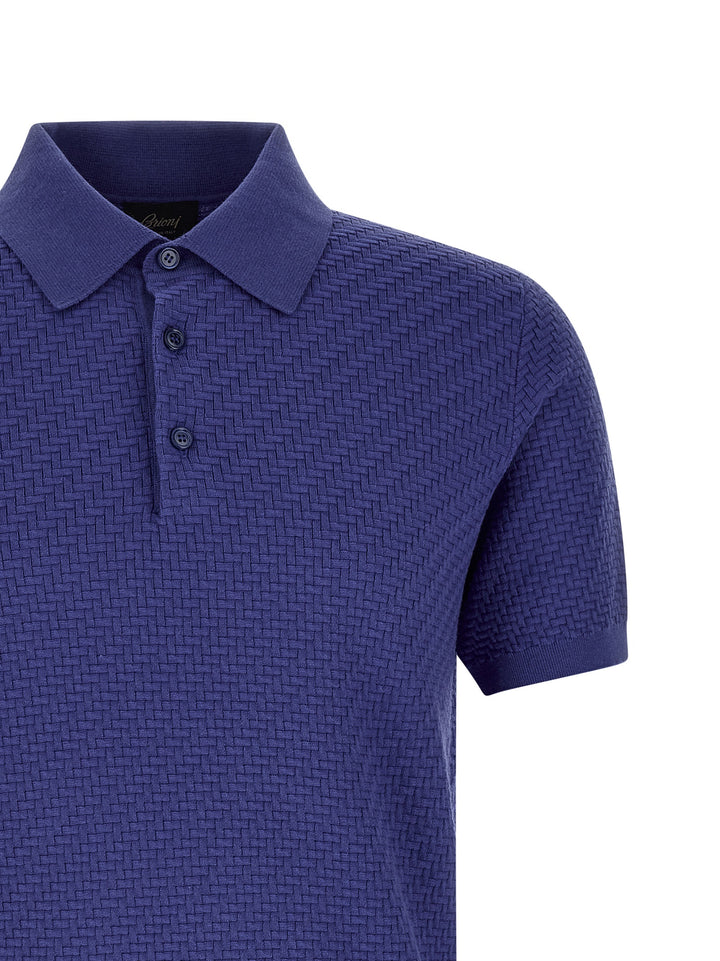 Brioni Weaving  Plot Polo - Blu | ec3281cb11a957b5726a968395764b3cddafb480