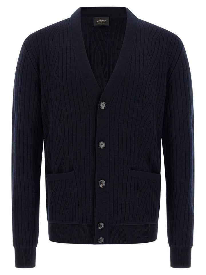 Brioni Ribbed And Braid Cardigan Maglioni - Blu | 2d8d8d288ccde24fb5a620aa7f14ad9c07946a6f