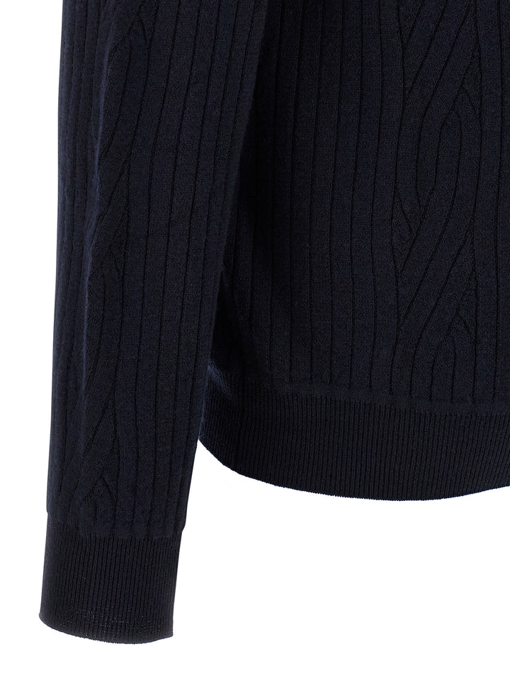 Brioni Ribbed And Braid Cardigan Maglioni - Blu | 142a130ac9db2eb940f52c2d231ec8d7ebdc2225