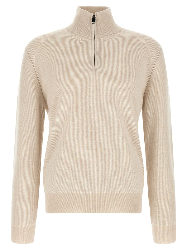High Neck Sweater With Zip Felpe Beige