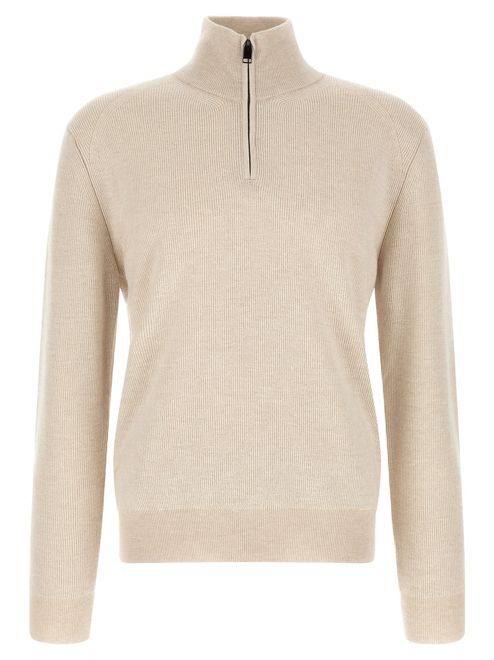 Brioni High Neck Sweater With Zip Felpe - Beige | 9ad0938effa74c6c24efb90f0501939ce8d97e70