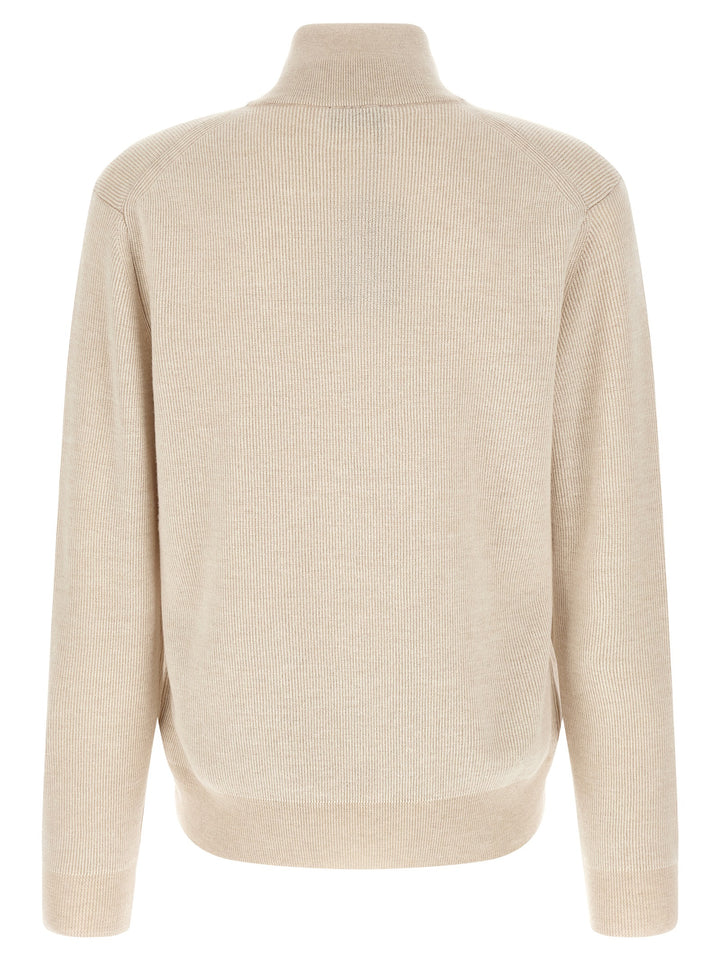 Brioni High Neck Sweater With Zip Felpe - Beige | ae477429b5ab11cd66094e01619be58f221a7530