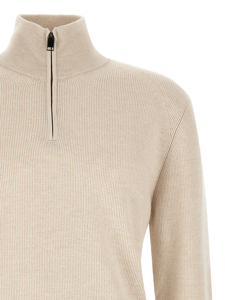 Brioni High Neck Sweater With Zip Felpe - Beige | 87a9966805ce932645ec3a05a445f09c5586780a