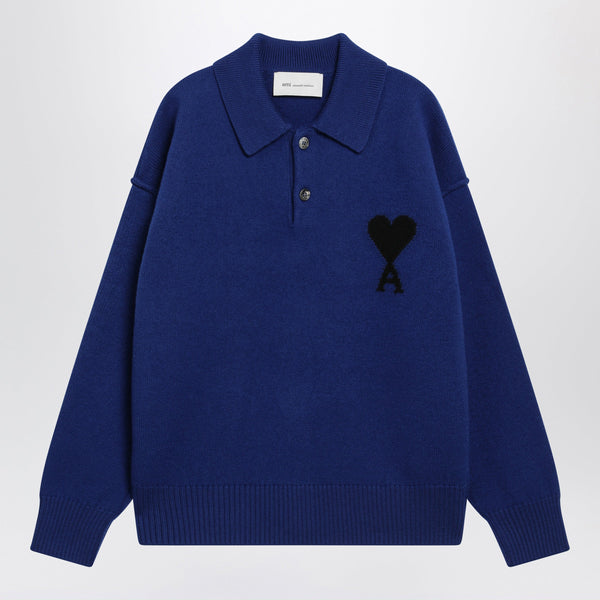 Electric Blue Ami De Coeur Polo Sweater In Wool