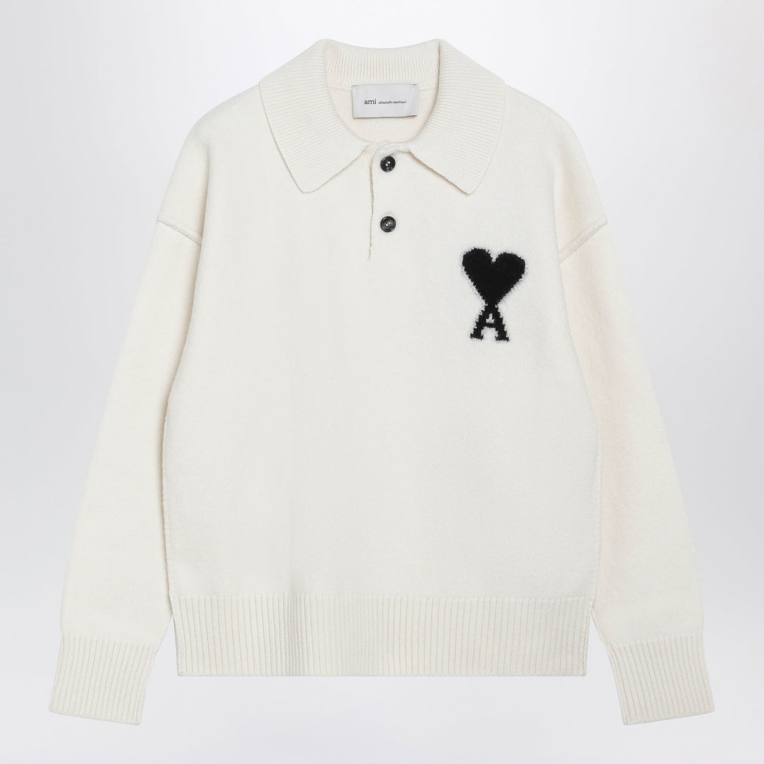 Ami Paris Suéter Polo de Lana Ami De Coeur Blanco