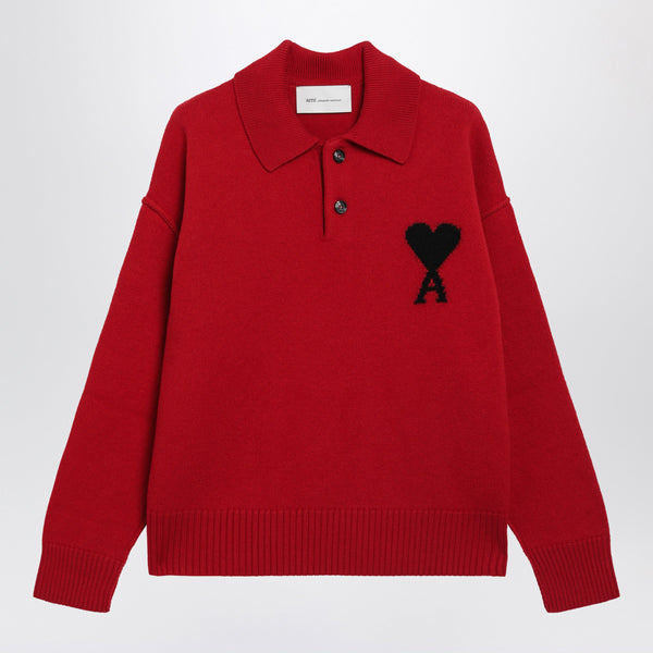 Red Ami De Coeur Polo Jumper In Wool