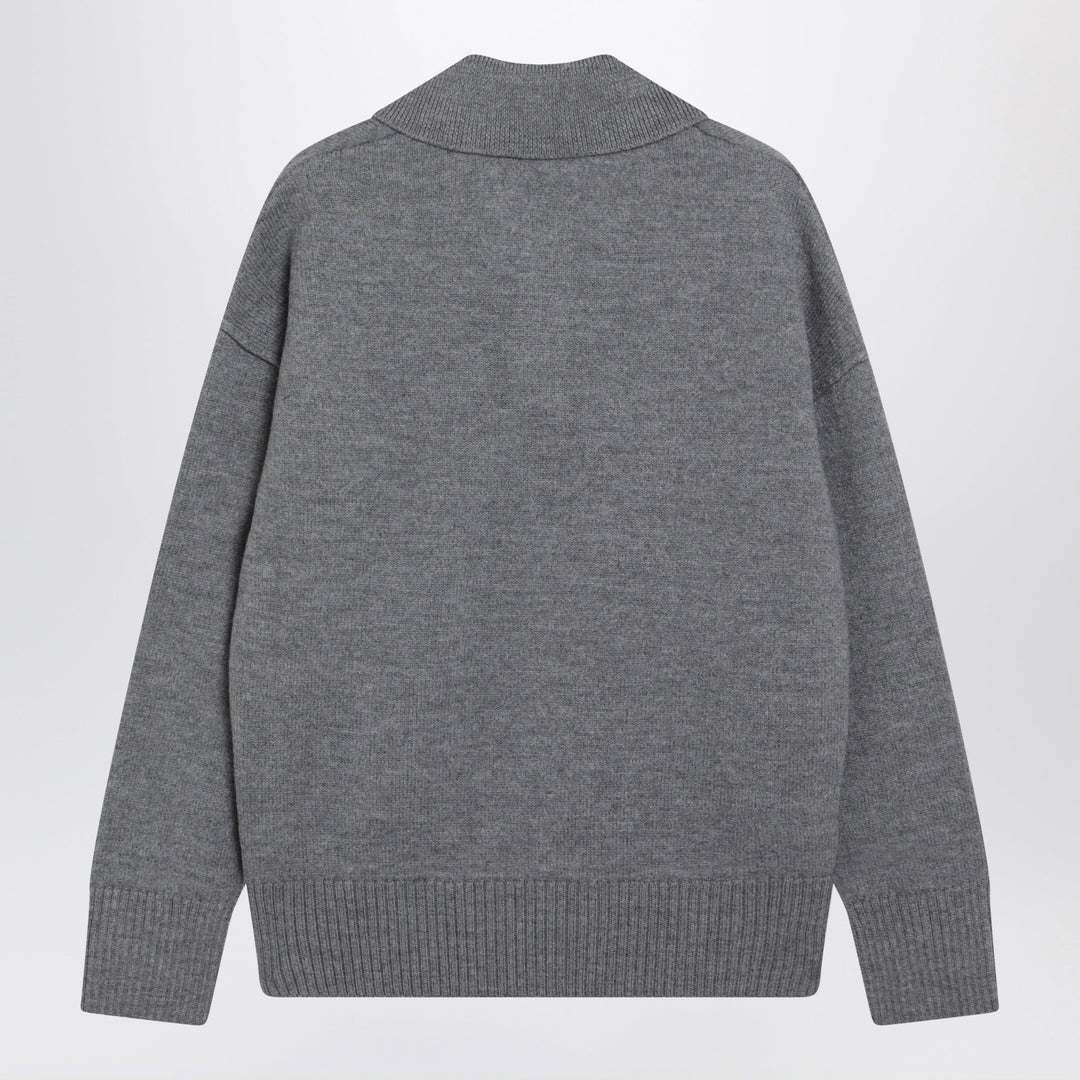 Ami Paris Graues Ami De Coeur Polo-Pullover aus Wolle