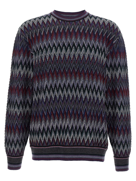 Zigzag Pattern Sweater Maglioni Blu