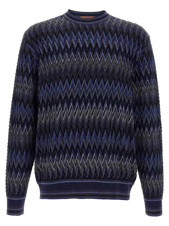 Zigzag Pattern Sweater Maglioni Blu