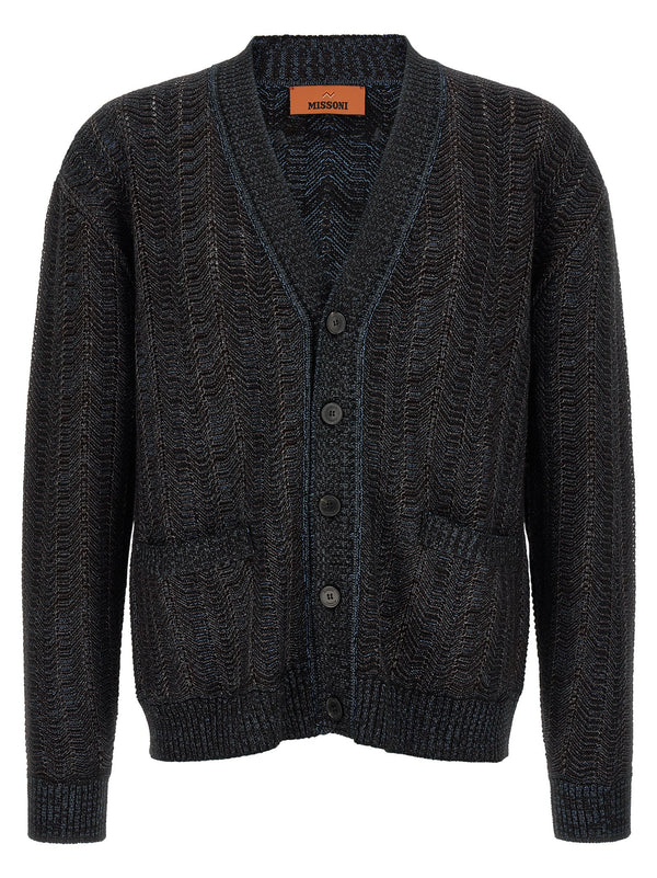 Greek Pattern Cardigan Maglioni Blu