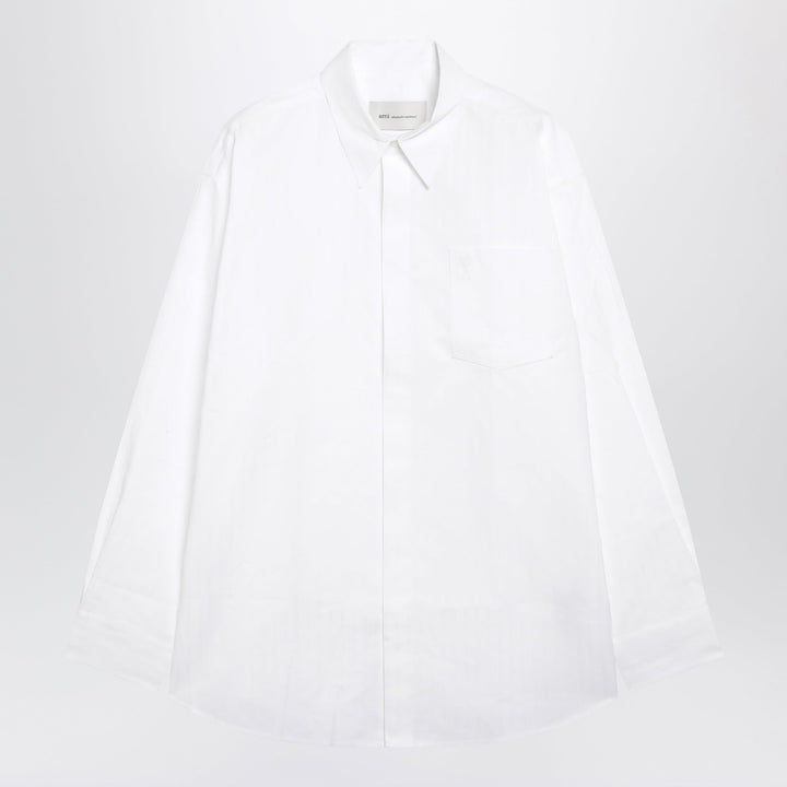 Ami Paris Chemise En Popeline De Coton Blanc Coupe Large